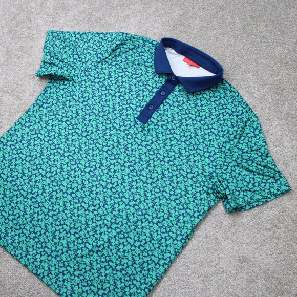 Redvanly Polo Shirt Mens XL Green Geometric Polyester Stretch S/S Pullover - Picture 3 of 12